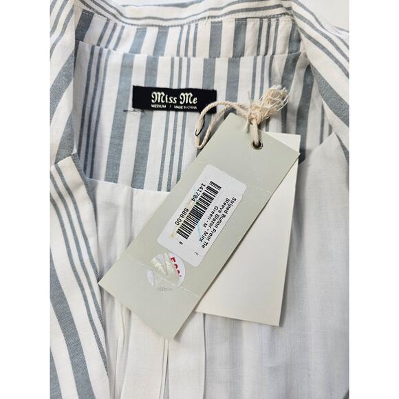 NWT button front tie sleeve blazer mint stripes career business casual blazer M - Picture 4 of 8